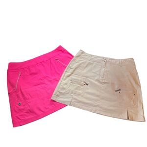Bundle of 2 Women's Jamie Sadock Skorts Beige and Pink Golf Skirt Size 16 Strech